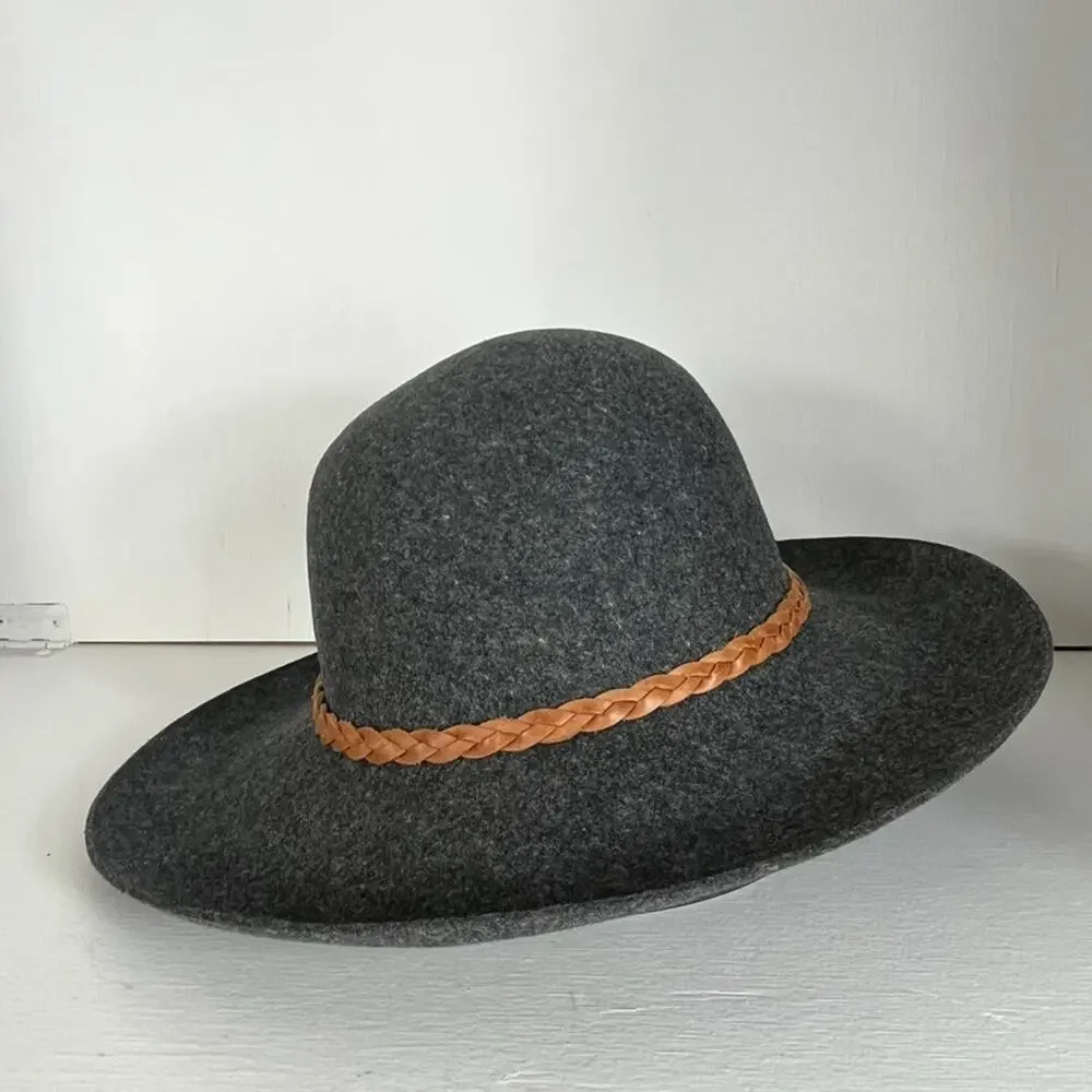 Unbranded Sun Hat Women's Wide Brim Gray 100% Wool Braided Belt Breathable
